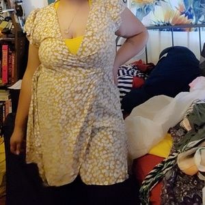 Floral light yellow wrap dress